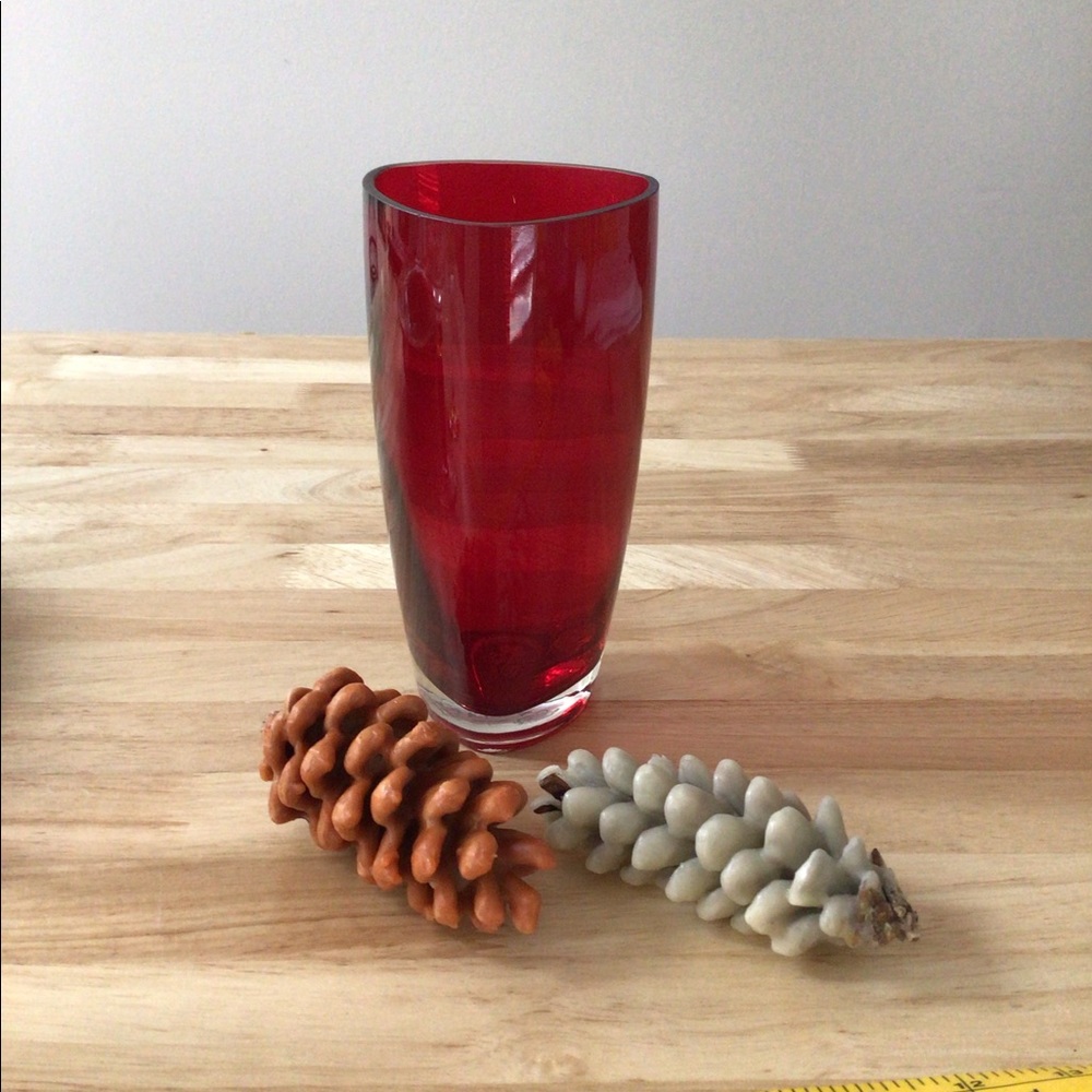 FTD Vase home decor red w/wax pinecones authentic